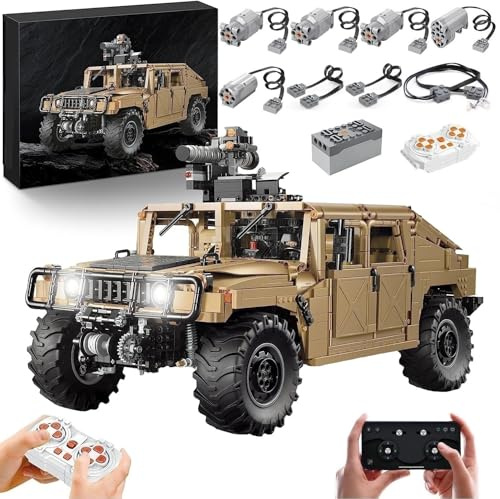 Technik Auto für Humver H1, Mit 5Motoren Set, 1:8 Groß Automodell Bausatz, 3935 Teile Klemmbausteine Humver H1 Auto MOC Set, Kompatibel mit Humvee Technik, Mit Originalverpackung