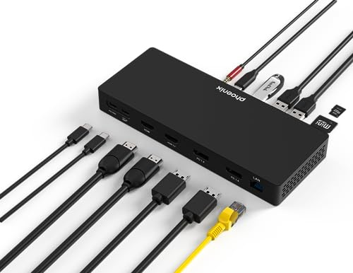Phoenix Technologies - Docking Station Tipo C 14 en 1 | Power Delivery 100W | Compatible con Thunderbolt 3 y 4 | 4K HDMI y DisplayPort | RJ45 1000Mbps | USB 3.1 | Lector SD/Micro SD