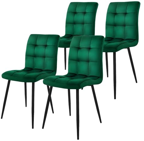 ML-Design matsalsstolar set om 4, mörkgrön, köksstol med sammetsöverdrag, vardagsrumsstol med ryggstöd, stoppad stol med metallben, ergonomisk stol för matbord, matrumsstol köksstolar