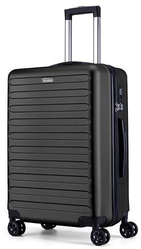 FLIEE Medium Suitcase Hard Shell | TSA 3 Digit Combination Lock|4 Dual Spinner Wheels| Aluminum Telescopic Handle | Lightweight Suitcase | Medium 24 Hold Check in Luggage (Black, Medium 24'')
