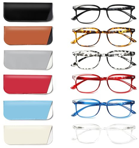 Kerecsen 6 Pack Reading Glasses for Women and Men Blue Light Blocking, Spring Hinge Lightweight Anti Glare Computer Readers (6 Mix Color, 1.0, x)