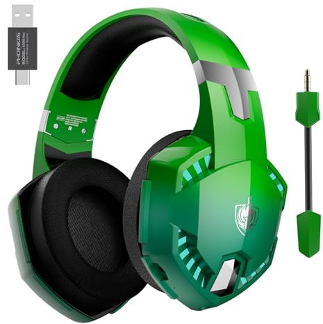 YOTMS Casque Gaming sans Fil - Compatible PS5, PS4, PC, Switch & Xbox - Son Surround 7.1, Micro Antibruit Amovible, 2,4 GHz & 3,5 mm (Vert Électrique)