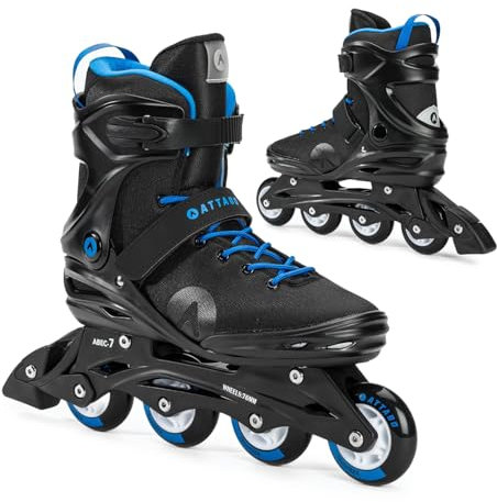 ATTABO Herren Cyclone Fitness Inliner Größe 43 EU ABEC-7 Räder PU 82A Halbharte TPR Schale Bremse Komfort Stabilität Dreifache Anpassung Langlebige Materialien, Schwarz/Blau