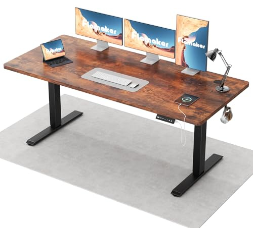 Flamaker Höhenverstellbarer Schreibtisch Ganze Tischplatte 160 x 60 cm Elektrischer Schreibtisch Höhenverstellbar für Steh-Sitz, Computertisch mit Memory-Funktion,Standing Desk,Vintagebraun
