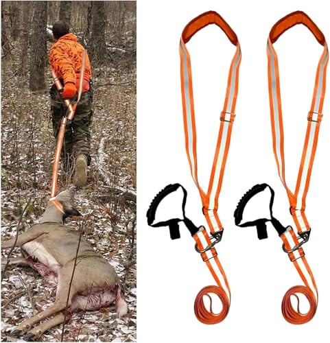 MUSLONG Corde de remorquage de cerf - Robuste et réfléchissante - Harnais avec bandoulière réglable - Accessoire de chasse pour la chasse en plein air - Déplacement rapide