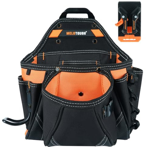 MELOTOUGH Electrician Tool Belt Pouches with Belt Clip Utility Tool Belt Organizer Pouch with Kickstand Back Hammer Holder