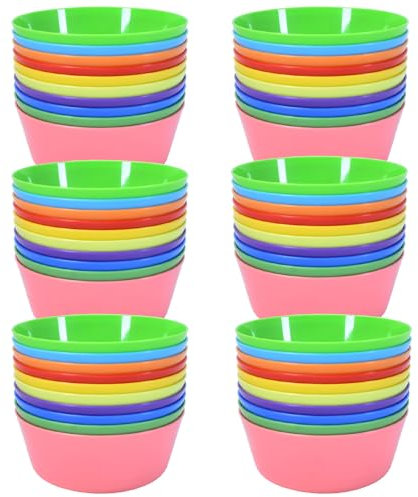 Hikrxya Juego de 60 Cuencos de Plástico Reutilizables - 300ml 10 Colores Tazones de Plástico Irrompibles para Fiestas Infantiles Fruta Sopa Cereal - Aptos para Lavavajillas y Microondas