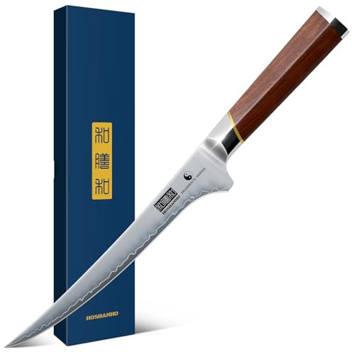 HOSHANHO Filetiermesser 7 Zoll, professionelles Ausbeinmesser aus japanischem Superstahl zum Schneiden von Fleisch und Hühnchen, Fischfiletmesser mit ergonomischem Griff aus rotem Sandelholz