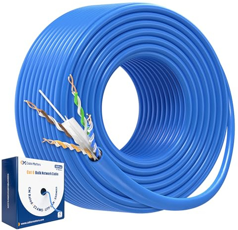 Cable Matters [UL Listed] 10Gbps in-Wall (CM) Rated 23AWG Bare Copper Cat 6 Cable - 300ft, Solid, UTP Cat6 Bulk Ethernet Cable, Cat6 Ethernet Cord, Blue