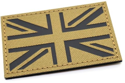 Prärievargsbrun IRR Union Jack flagga lapp kaki brun bricka brittisk militär krok och ögla 8 x 5 cm armé Airsoft UK