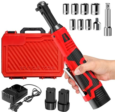 FULLYEA Electric Ratchet Wrench Set,40 Ft-lbs, 550 RPM, 16.8V Cordless Ratchet Wrench 3/8, Variable Speed Power Ratchet Tool Kit with 1/4 Adapter, LED Light, 2 * 2.0Ah Batteries and Fast Charger