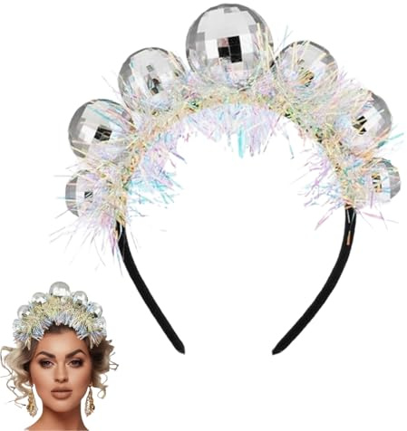 Headband with Disco Balls, Vintage Disco Birthday Headpiece for Women & Girls, Party Accessory, Fancy Dress Compatible with Party, Chirtmas, Halloween (Silver)