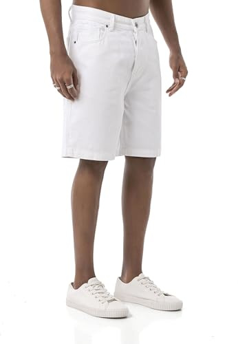 Redbridge Pantalones cortos vaqueros – Pantalones cortos de mezclilla de corte recto con aspecto vintage – Bermudas de algodón de 5 bolsillos para verano y ocio, Blanco, 32