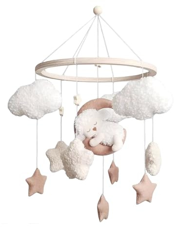 Mobile Baby Bettglocke mit Schafe, Sterne, Wolken, Mond Mädchen Hängende Mobile Windspiel für Babybett Kinderbett(Rosa Schafe)
