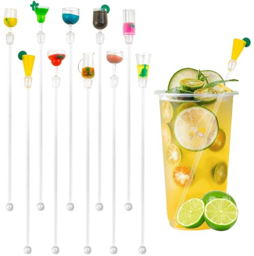 TAGMEIU 10 Pcs Cocktail Stirrers Drink Stirrers Swizzle Sticks | Reusable acrylic stirrers, 9 inch long, perfect for cocktails, tea and coffee, ideal for party, bar and home drink mixing use