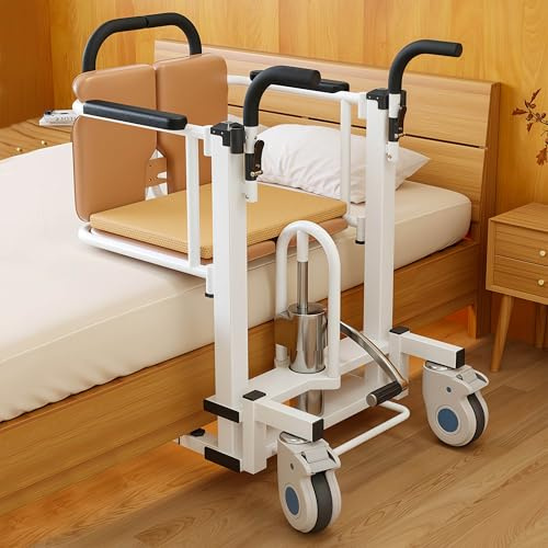 Gvqng Hydraulic Lift Transfer Chair, 330 lb Capacity Commode Wheelchair Transfer Devices, 180° Split Seat for Elderly & Disabled, Safe Transfers from Bed to Shower/Toilets,White