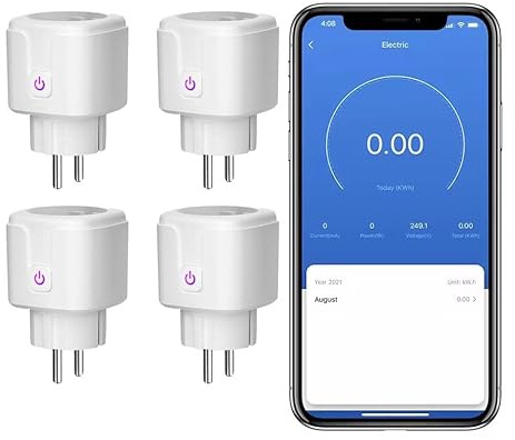 Intelligente Steckdosen, WLAN, 20 A, Smart-Plug, Energiezähler, kompatibel mit Alexa, Google Home, Tuya, Überwachung des Energieverbrauchs & Überspannungsschutz, Steuerung der App Smart Life-240 V