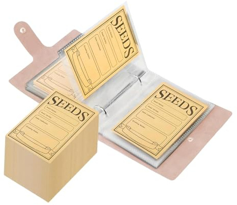 Milageto 50Pcs Seed Storage Envelopes Resealable Self-Sealing Seed Envelopes, Seed Storage Organizers, Flower Vegetable Seed Saving Collection Organizing, 50 Grid Sleeves Seed Collection Book, Pink