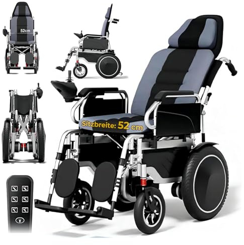 ZQHQKJ Elektrorollstuhl klappbar, XXL Sitz 52 cm – 30–45 km Reichweite (30 Ah / 20 Ah) | Reiserollstuhl, bis 150 kg, 700 W, geländetauglich, pannensichere Reifen,20A