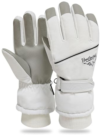 LuckyOpt Guantes de esquí de invierno para mujer, guantes de invierno para mujer, con nudos antipérdida, guantes de snowboard para esquiar, correr y escalar (blanco)