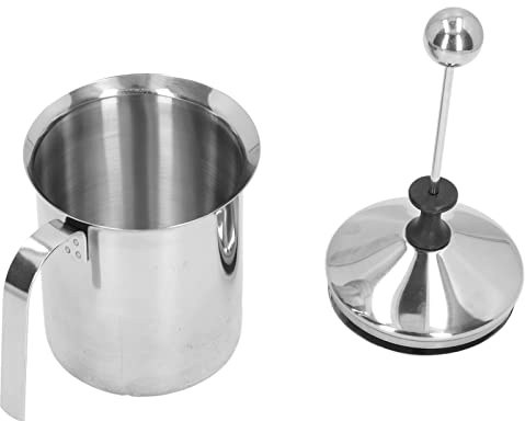 DriKou 800ML Manual Milk Frother Double Layer Stainless Steel Hand Pump Milk Foamer for Kitchen Double net aerator lid with a heat- handle