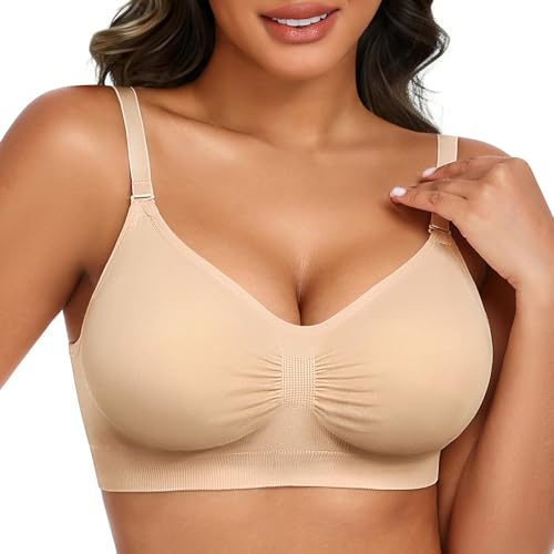 Niwicee Reggiseno Donna Comodo e Invisibile Senza Cuciture e Senza Ferretto con Spalline Removibili e Tessuto Ultra Elasticizzato Reggiseno Comodo (Nude, XL)
