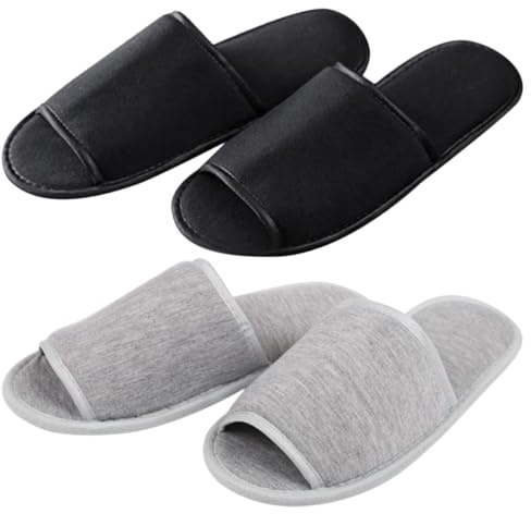 LOLIPPYY 2 paia Pantofole Da Interno Unisex Leggere e Traspiranti in Tessuto Ciabatte Da Viaggio Pieghevoli Monouso per Casa Hotel Salone e Ospiti Grigio e Nero