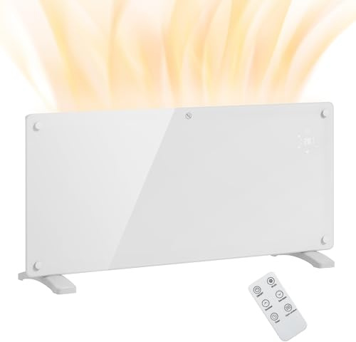 HOMCOM Stufa Elettrica Basso Consumo 2000W Silenziosa, Termoconvettore Elettrica da Terra e Parete con Termostato, Timer Programmabile 24h/Settimanale, Display LED, Telecomando, Bianco