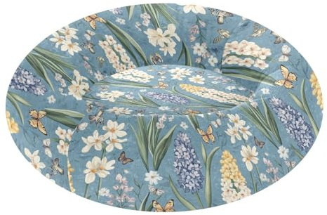 Haustier-Katzenbetten, rutschfest, flauschig, orthopädisch, für mittelgroße Haustiere, schlafen, XS, Frühlingsblumen, Hyazinthen, Schmetterlinge, Blau