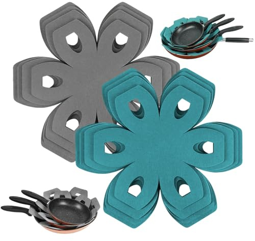 Pot Pan Protectors for Stacking, 8 Pcs 4 Different Sizes Saucepan Protectors, Adjustable Felt Thermal Insulation Mat for Stacking Cookware in Kitchen Cupboard Accessories (Grey, blue)