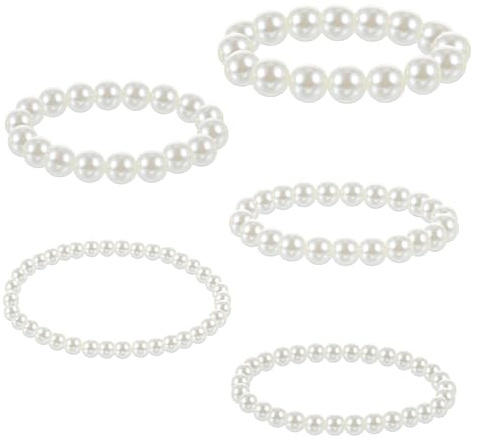 Sorcristy 5er-Pack Perlenarmbänder für Damen, weiße mehrlagiges Schmuckset mit Modeschmuck aus Perlen – Abschlussball, Valentinstag oder für andere Anlässe.