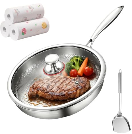 Sarten Titanio Puro, Sarten de Titanio Resistente a Arañazos, Sarten Titanios Medico, Utensilios de Cocina Versátiles para Freír, Hornear, Pescado,Compatible Con Todas Las Placas (Con tapa, 24cm)