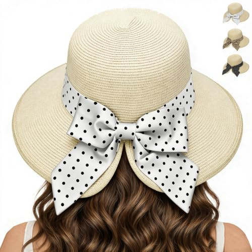 CWENDANER Sombreros de sol para mujer, sombrero de paja, visera de sol, sombrero de playa de verano, ala ancha, sombrero de paja con estampado de leopardo, Bowknot,UPF 50+ Protección UV Sombrero de