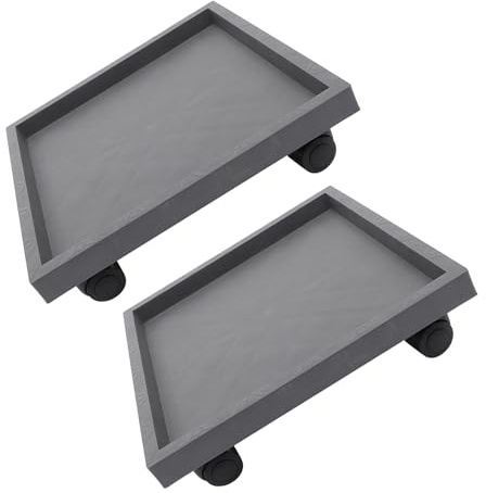 NIYANGLE Vassoio Portavasi Quadrato in Finto Cemento con Ruote 290mm, Supporto Mobile per Piante da Interno ed Esterno, Base di Drenaggio Stabile per Vaso con Carrello da 2 Pezzi
