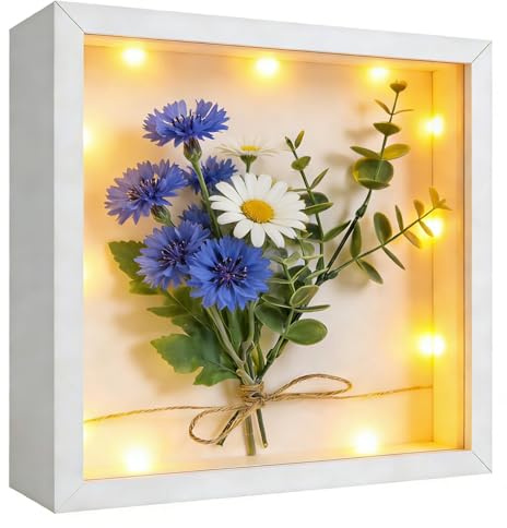 3D Bilderrahmen zum Befüllen 30x30 cm, Tiefer Bilderrahmen Weiß 3 cm mit LED Lichtern, Shadow Box Objektrahmen für Wand & Tisch, für Fotos, Hochzeitsstrauß & DIY Kunstwerke (1, B Weiß)