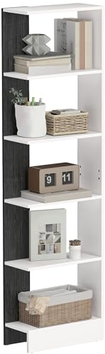 HOMCOM Mobiletto Scaffale Stretto a 5 Ripiani, Scaffale Portaoggetti Salvaspazio Moderno in Legno, Libreria per Bagno, Soggiorno, Camera da Letto, Studio e Ufficio, 45x21x170 cm, Bianco e Nero