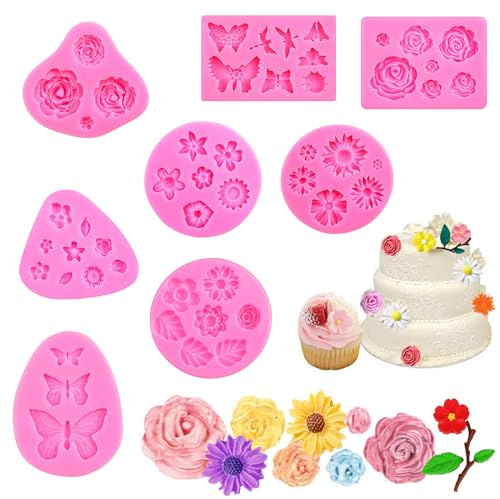 Bangbobi - Set da 8 Stampi in Silicone 3D Fiori & Farfalle, Stampo per Sapone, Candele, Pasta di Zucchero per Decorazione DIY, Cioccolato