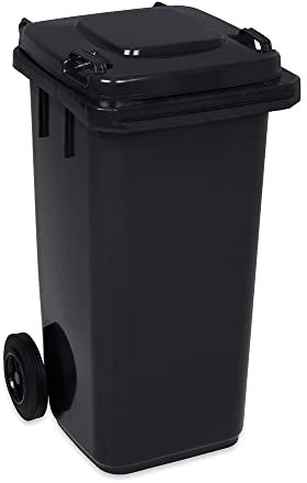 Jestic Cubo de basura 120 240 para basura basura con ruedas de goma silenciosas para recogida diferenciada, reciclaje interior exterior EN840 (120 Litros, Negro)