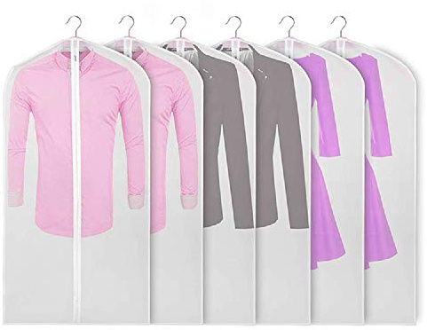 Moth Proof Clothes Covers, Waterproof Dustproof Garment Bags with Zip PEVA Translucent Garment Covers Bags for Clothes Storage 6pcs 60 * 100cm