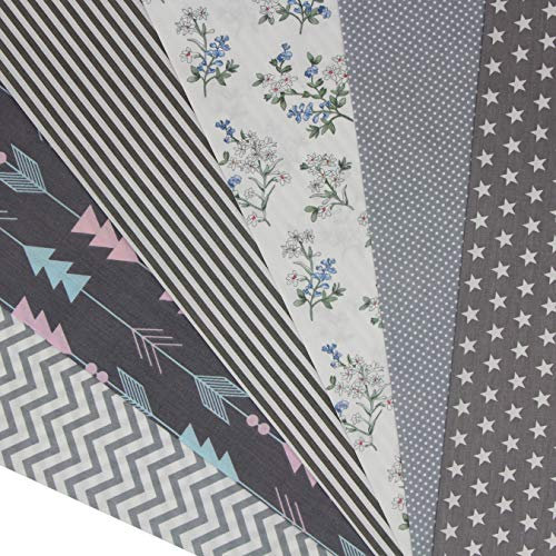 aufodara 6 Stücke Stoff reiner Baumwolle, Baumwollstoff Meterware Stoffe zum Nähen, Patchwork Stoffe Paket zum Quilten DIY Basteln, Baumwolltuch mit vielfältigen Mustern, Quadrate 50 cm x 50 cm, Grau