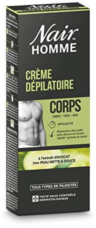 NAIR - Enthaarungsgel für den Körper für Herren, mit Avocado-Extrakt, für alle Arten von Haaren, effektiv und schmerzlos, Tube mit 200 ml und Spatel