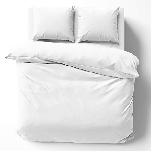Alreya Mako Satin Bettwäsche 240 x 220 cm mit 2 Kissenbezuge 80 x 80 cm - 100% Baumwolle mit Reißverschluss, Superweiches Bettbezug, Oeko-TEX® Standard Zertifiziert, Weiß