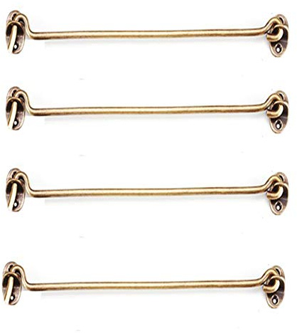 4 Stück Messing Kabinenhaken, Türhaken und Ösenriegel, Gartentorriegel, Türriegel, ideal zum Sichern und Halten von offenen Schuppentüren, Gartentoren, Schranktüren und Fenstern