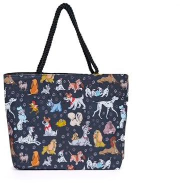 Disney - Borsa tote da donna, borsa grande in tela con stampa dei 101 cani dalmata e di Lilli e il Vagabondo, borsa grande da lavoro con motivi Disney