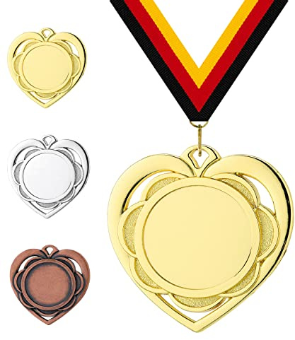 Pokalmatador Medaille Herz Ø 50 mm, mit individuellem Wunschtext in Gold, Silber & Bronze Farbe | 25mm Alu-Emblem + Medaillenband | Für Deine Liebsten, Freund, Mama oder Kinder