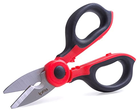 IPEA Forbici da Elettricista Professionali Isolate – Lama Retta da 50 mm in Acciaio Inox – Forbici da Elettricisti per Taglio Fili e Cavi Elettrici – Spelacavi e Spelafili – Nero, Argento, Rosso