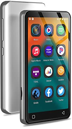 MP3-Player mit Bluetooth und WLAN, 4-MP4-MP3-Player mit Voll-Touchscreen und Spotify, Android-Streaming-Musikplayer mit Pandora, tragbarer HiFi-Sound, digitaler Audioplayer mit Lautsprecher weiß