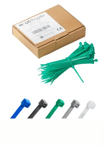 Haus Projekt Green 100x2.5mm Small Cable Ties, 100pcs Premium Industrial Multi-Purpose Plastic Small Zip Tie Wraps, Indoor and Outdoor Use, Cable Management, Wires, Office, Garden, Green Cable Ties