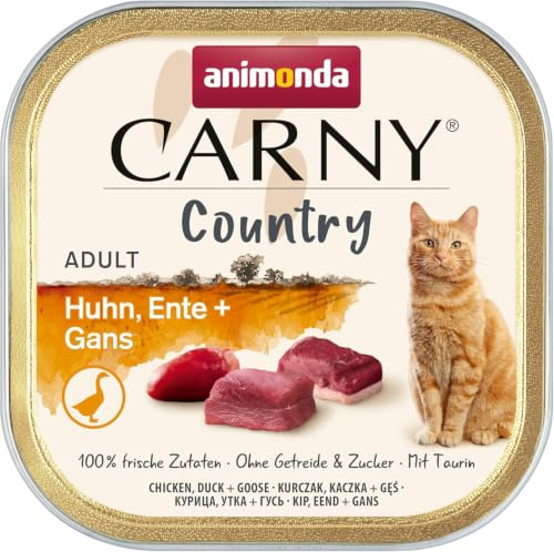 animonda Carny Country Katzenfutter nass Huhn + Ente + Gans (32 x 100g), getreidefreies Katzen Nassfutter ohne Zucker, mit frischen fleischigen Zutaten