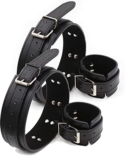 Limmion Hand und Oberschenkel Fesselset BDSM Fesselset SM Sexspielzeug Bondage Set mit Oberschenkelmanschette & Handschellen Leder Einstellbar Sexspielzeug Slave Rollenspiel Erotik Bondage Handfesseln